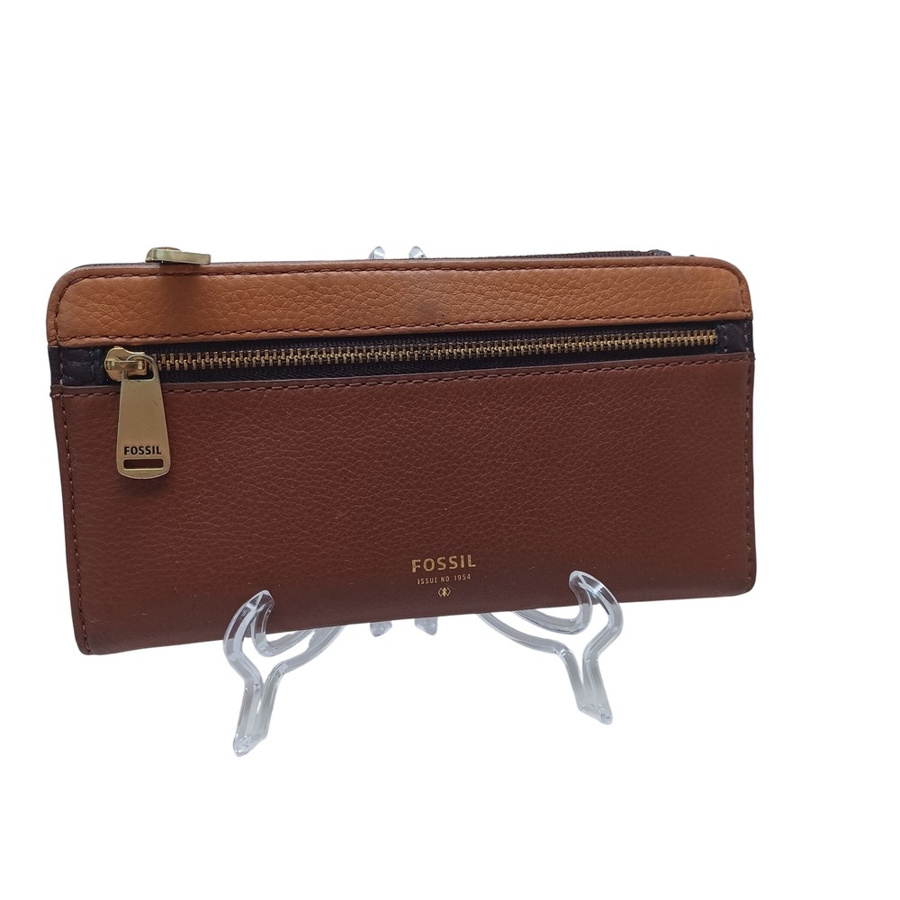 Fossil Wallet Two Tone Brown Pebbled Leather Bifold
